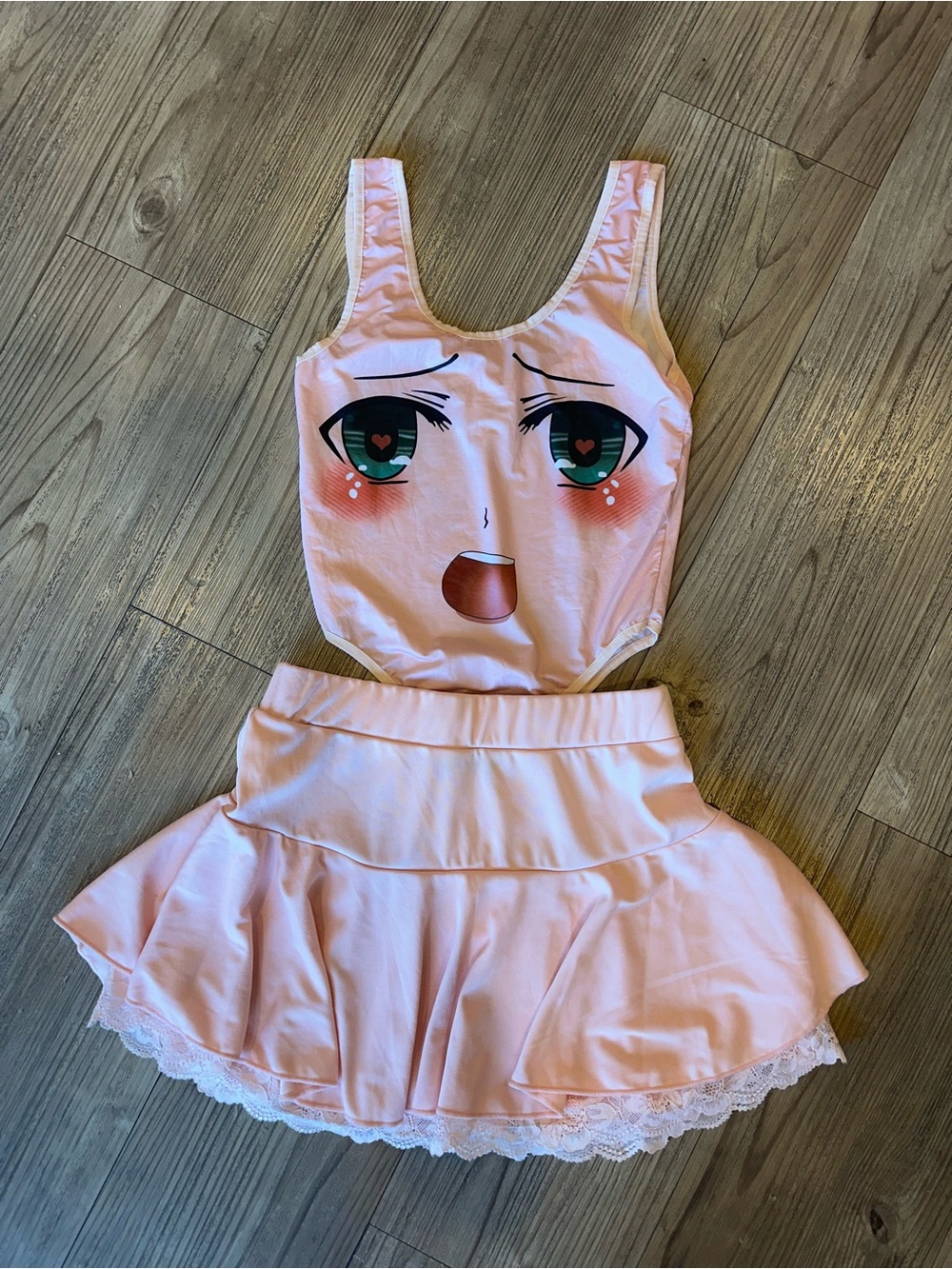Women’s Pink Anime Double Sided Face Bodysuit with Skirt Outfit - Gamer Girl
